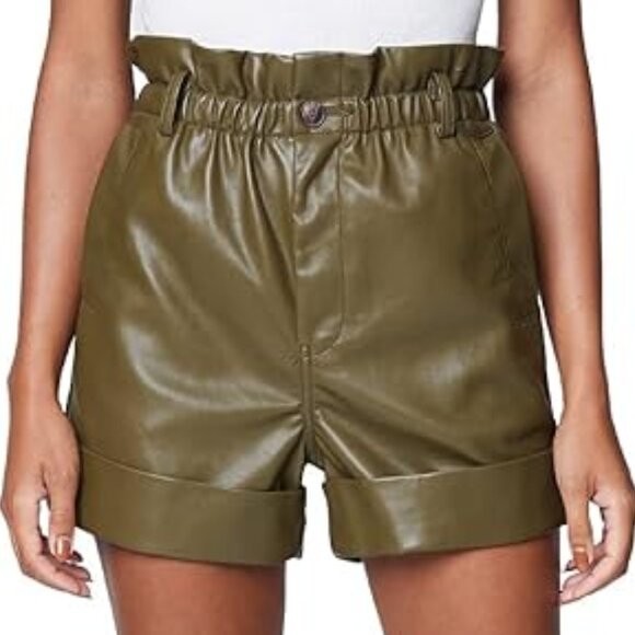 BLANKNYC  Women's Vegan Leather Elastic Waistband Cuffed Shorts Sz 29 Green - Picture 3 of 11